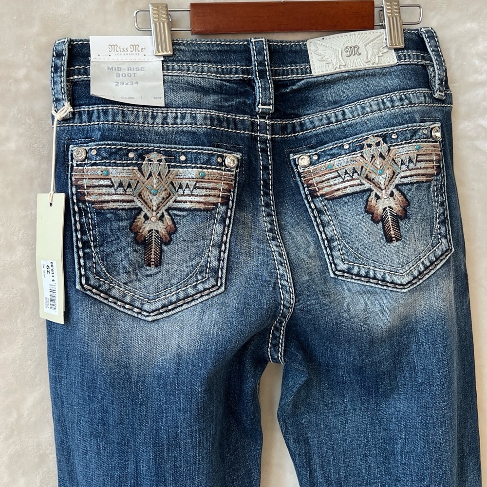 NEW Size 29 Miss Me Mid Rise Embellished Y2K Bootcut Western Embroidered Jean - Picture 7 of 10